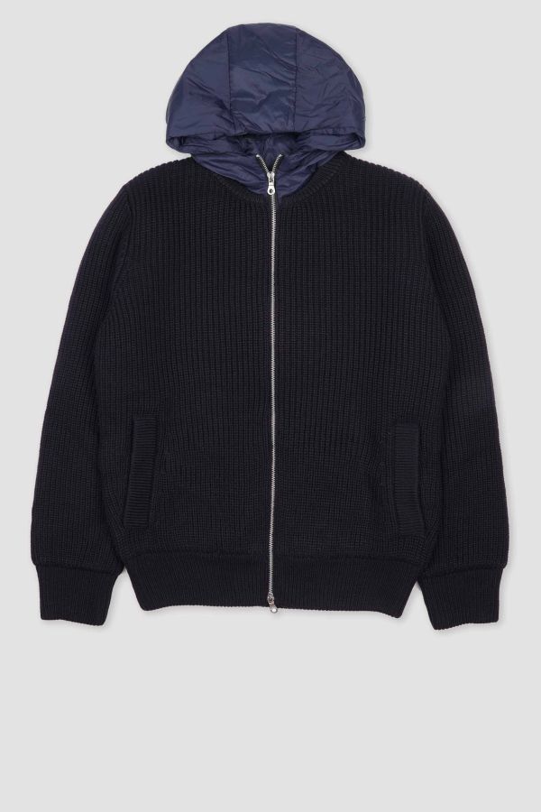 Padded hooded knitted jacket