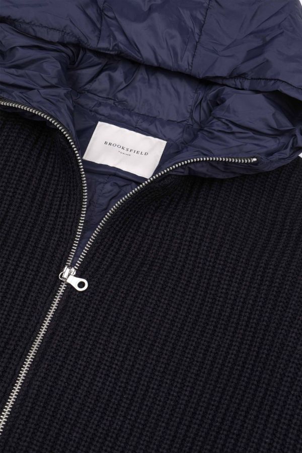 Padded hooded knitted jacket