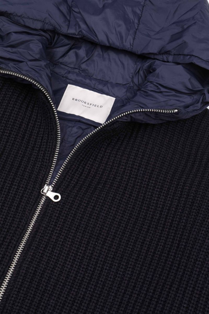 Padded hooded knitted jacket